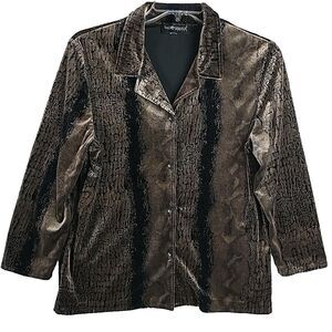 Sag Harbor Women’s Size XL Petite Brown Velvet Snake Print Shirt Button Down